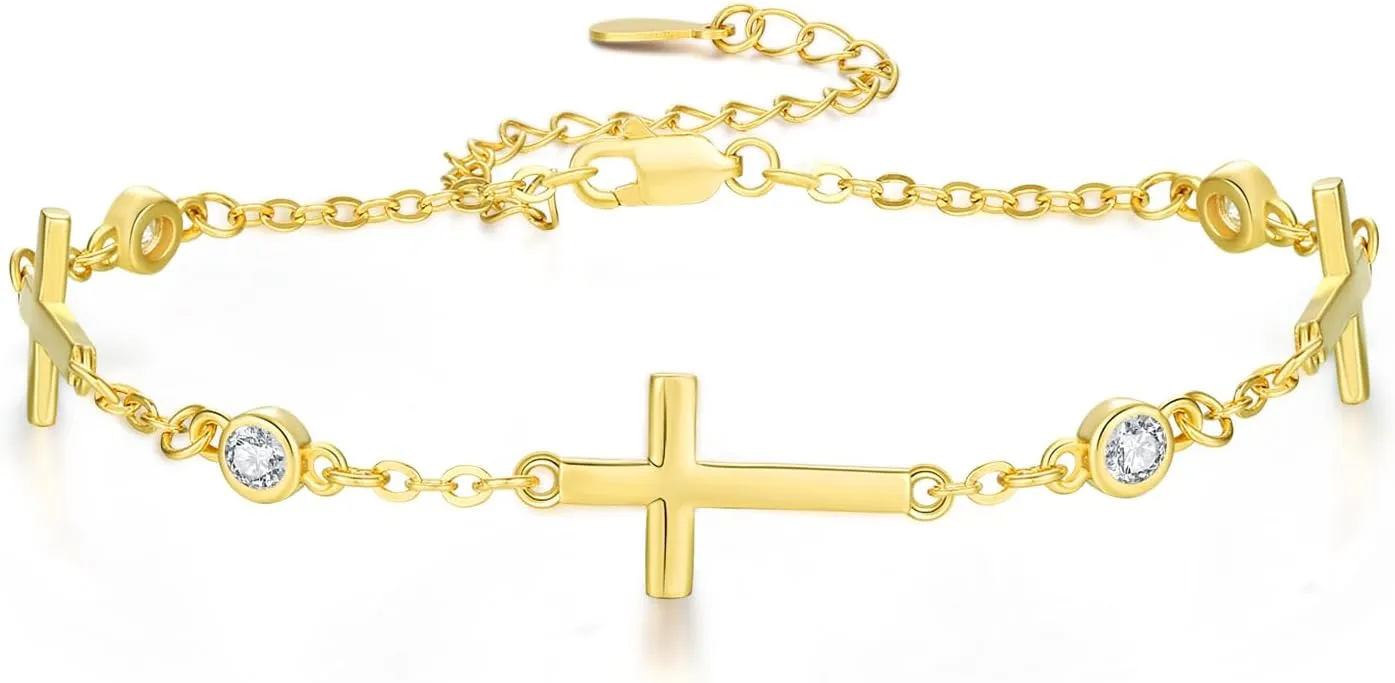 Midir&Etain Cross Bracelet 925 Sterling Silver Faith Bracelet Christian Bracelet Religious Bracelet Christian Cross Jewelry Gifts for Women