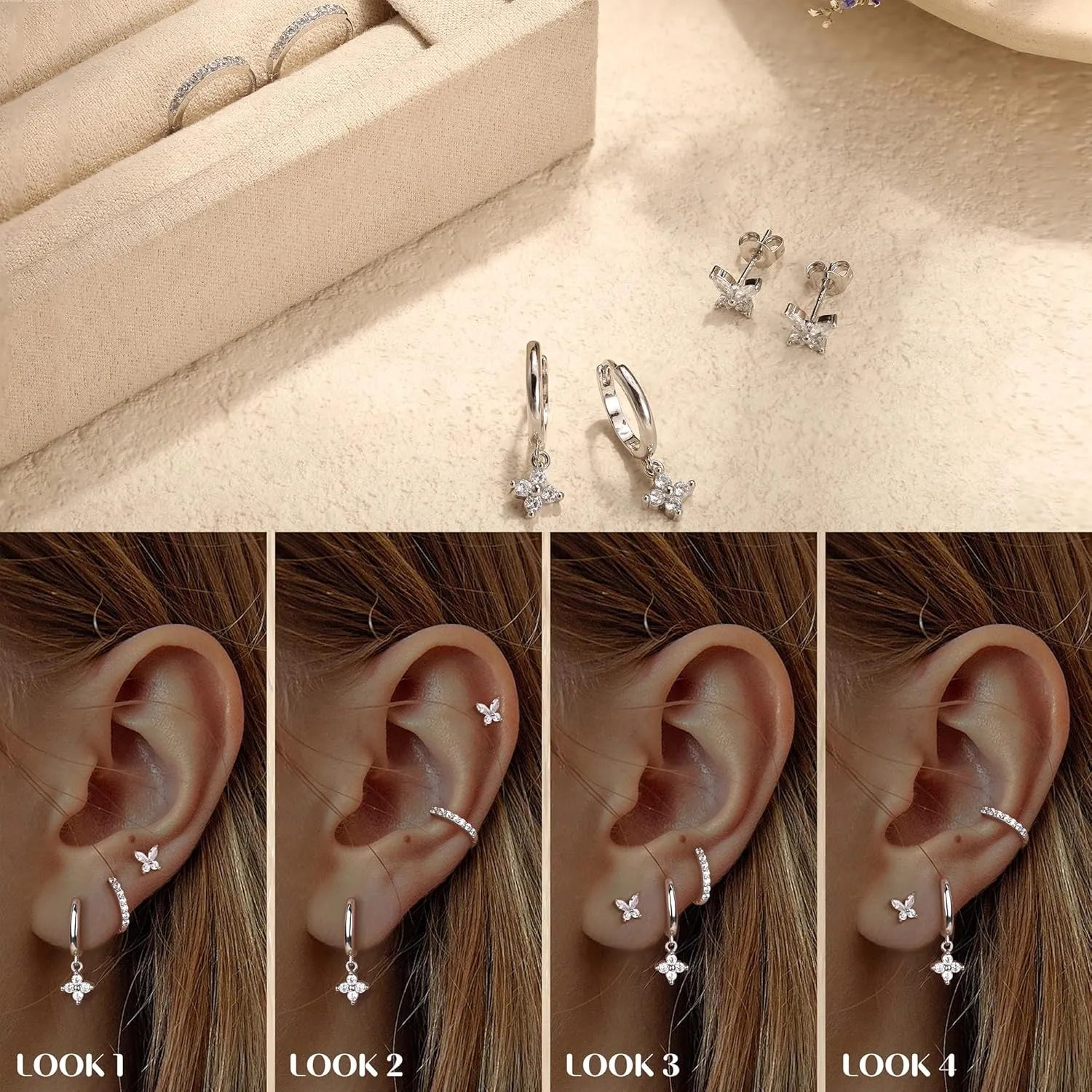 MILACOLATO 3 Pairs 925 Sterling Silver Earrings for Women, Dainty 14K Gold Plated Huggie Hoop Earrings Sets for Multiple Piercing, Hypoallergenic Cartilage Stud Hoop Earrings Stacks Trendy Jewelry Gifts for Women Mother