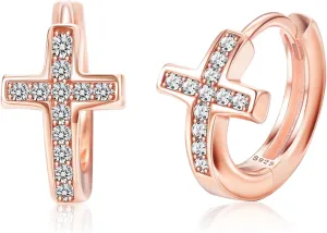 MILACOLATO 925 Sterling Silver Cross Hoop Earrings: Small Huggie Earring for Women Men Tiny Cubic Zirconia Hypoallergenic Cartilage Cross Earrings Dainty 18K Gold Plated Jewelry Gifts