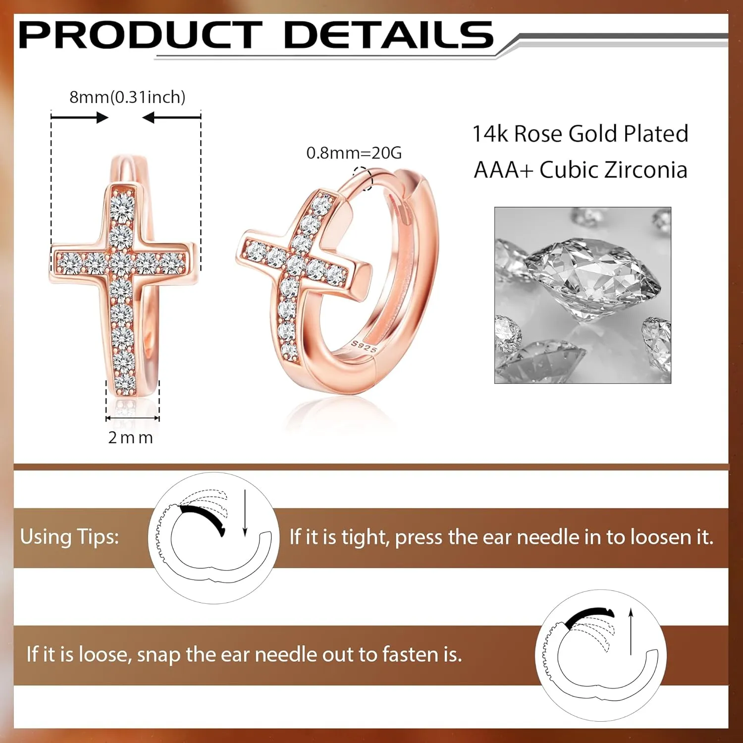MILACOLATO 925 Sterling Silver Cross Hoop Earrings: Small Huggie Earring for Women Men Tiny Cubic Zirconia Hypoallergenic Cartilage Cross Earrings Dainty 18K Gold Plated Jewelry Gifts