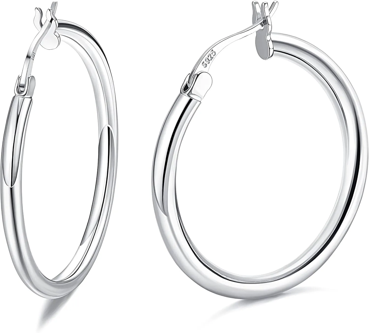 Milacolato 925 Sterling Silver Hoop Earrings for Women 18K White Gold Plated 2.5mm Chunky Huggie Hoop Earrings Hypoallergenic Lightweight Round-Tube Circle Small Big Hoop Earrings 13/15/20/25/30/40/50/60mm