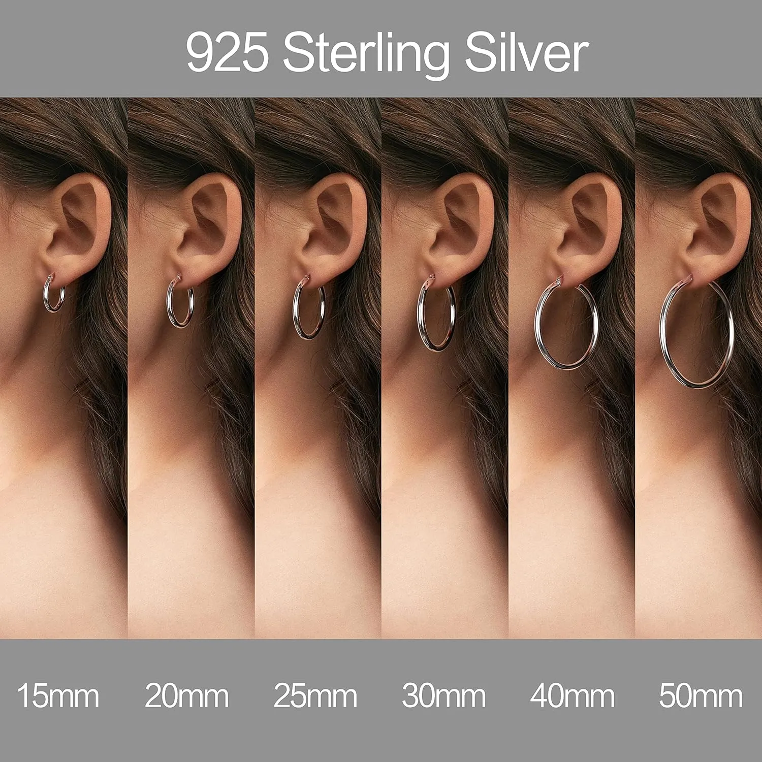 Milacolato 925 Sterling Silver Hoop Earrings for Women 18K White Gold Plated 2.5mm Chunky Huggie Hoop Earrings Hypoallergenic Lightweight Round-Tube Circle Small Big Hoop Earrings 13/15/20/25/30/40/50/60mm