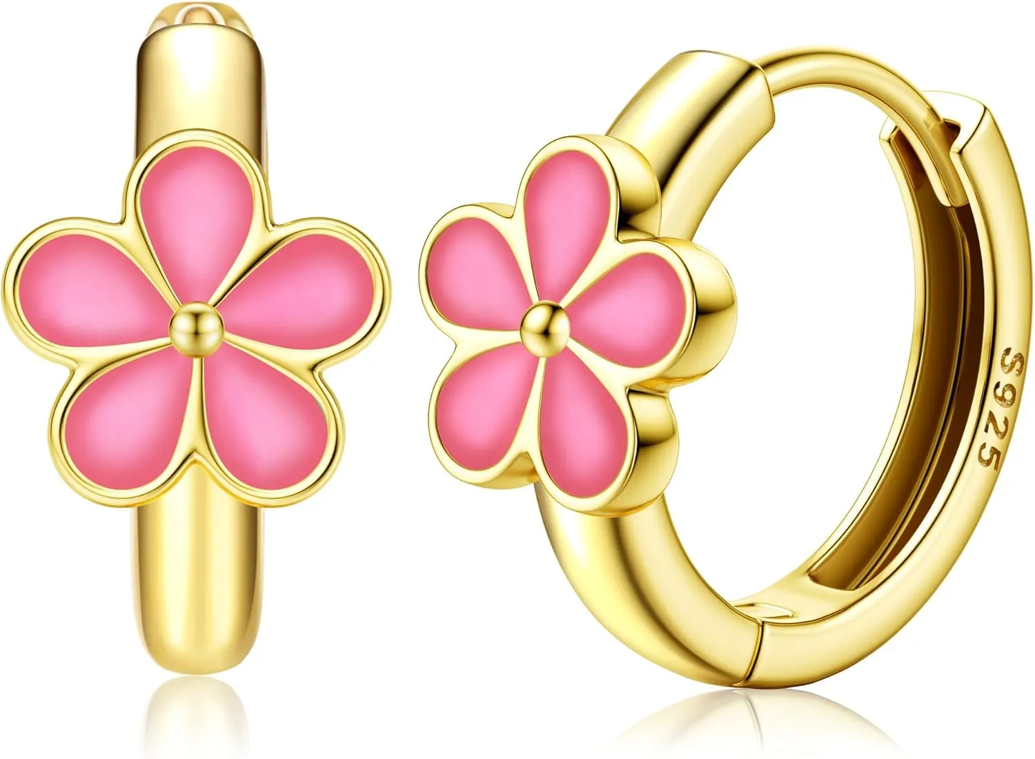 MILACOLATO 925 Sterling Silver Small Hoop Earrings Toddler 18K Gold Plated Huggie Hoop Earrings Daisy Flower Hoop Earrings for Women Hypoallergenic Earrings for Sensitive Ears