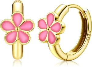 MILACOLATO 925 Sterling Silver Small Hoop Earrings Toddler 18K Gold Plated Huggie Hoop Earrings Daisy Flower Hoop Earrings for Women Hypoallergenic Earrings for Sensitive Ears