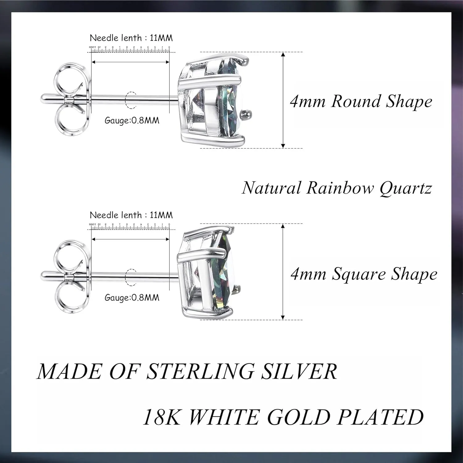 Milacolato Cubic Zirconia Stud Earrings for Women Men | 18K White Gold Plated Sterling Silver Stud Earrings | Brilliant Cut Simulated Diamond Stud Earrings for Sensitive Ears | 2Pairs