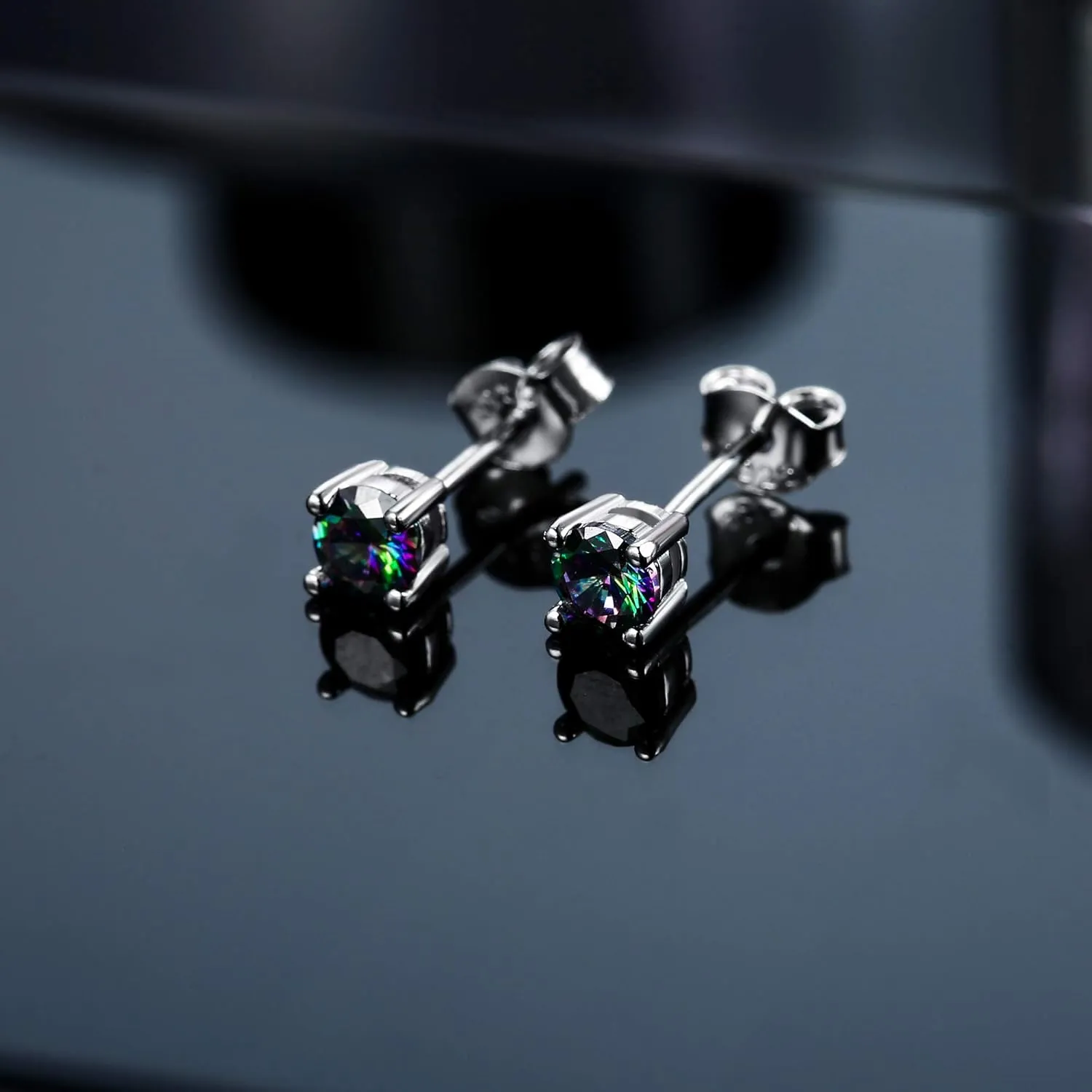 Milacolato Cubic Zirconia Stud Earrings for Women Men | 18K White Gold Plated Sterling Silver Stud Earrings | Brilliant Cut Simulated Diamond Stud Earrings for Sensitive Ears | 2Pairs