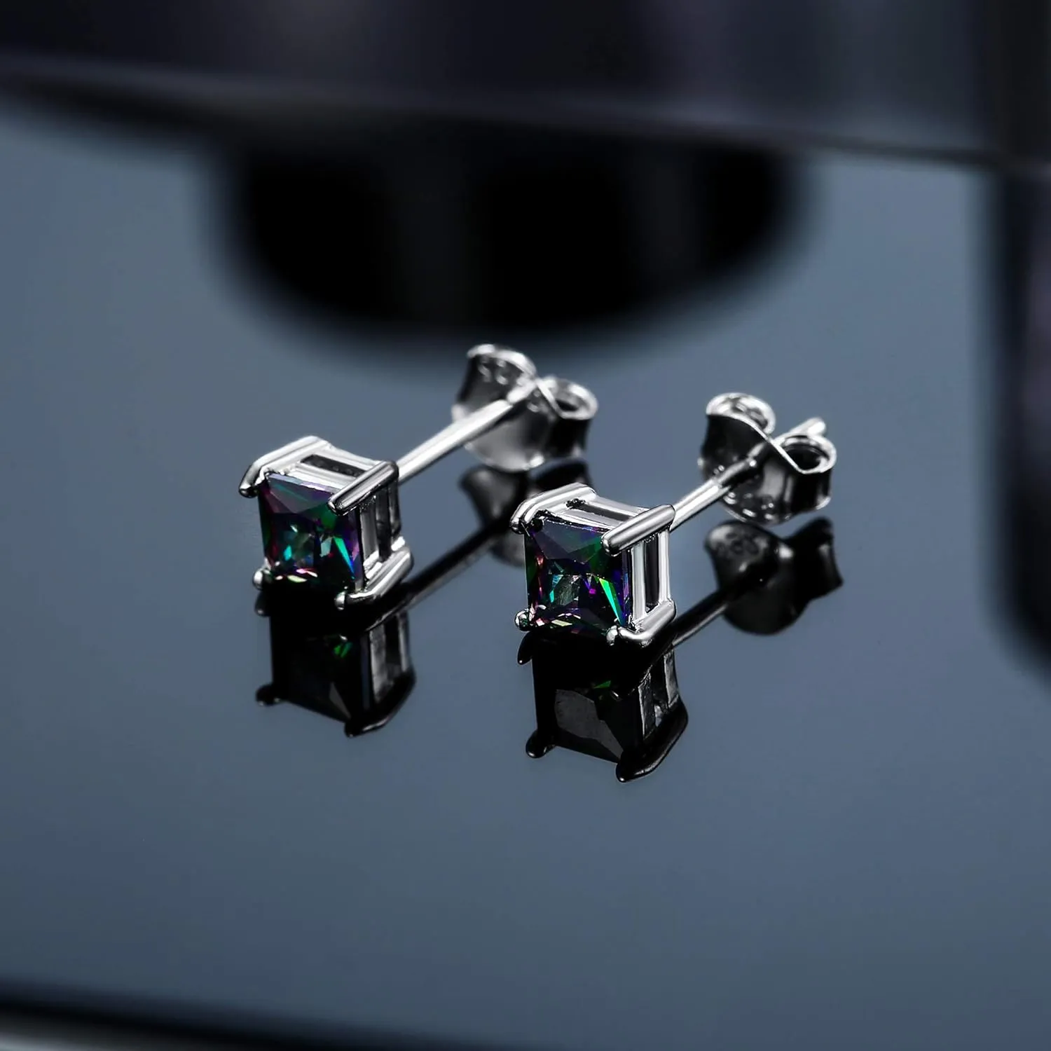 Milacolato Cubic Zirconia Stud Earrings for Women Men | 18K White Gold Plated Sterling Silver Stud Earrings | Brilliant Cut Simulated Diamond Stud Earrings for Sensitive Ears | 2Pairs