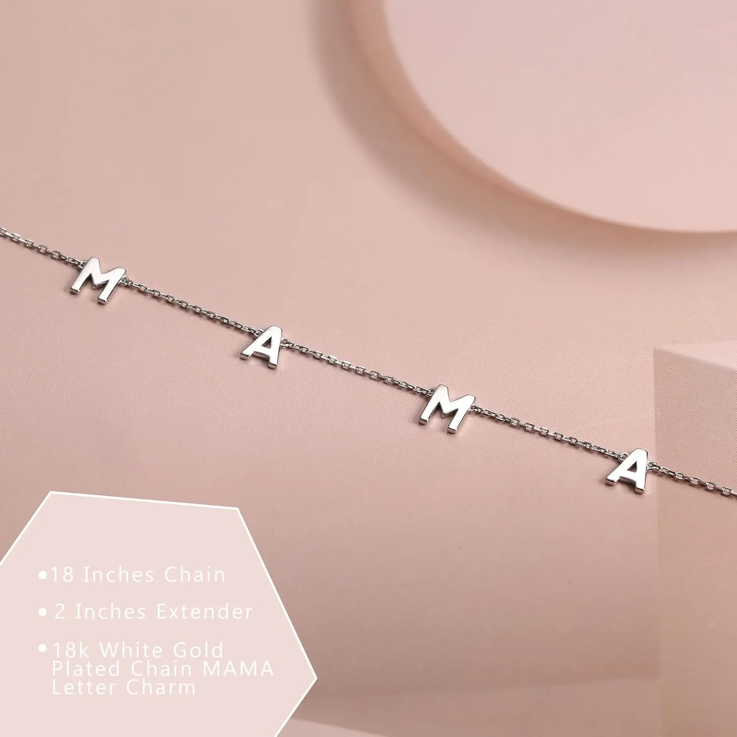 MILACOLATO Mother's Day Gifts 925 Sterling Silver Mama Necklace 14K White Gold Plated Mom Necklaces for Mom New Mum Grandma Women Wife