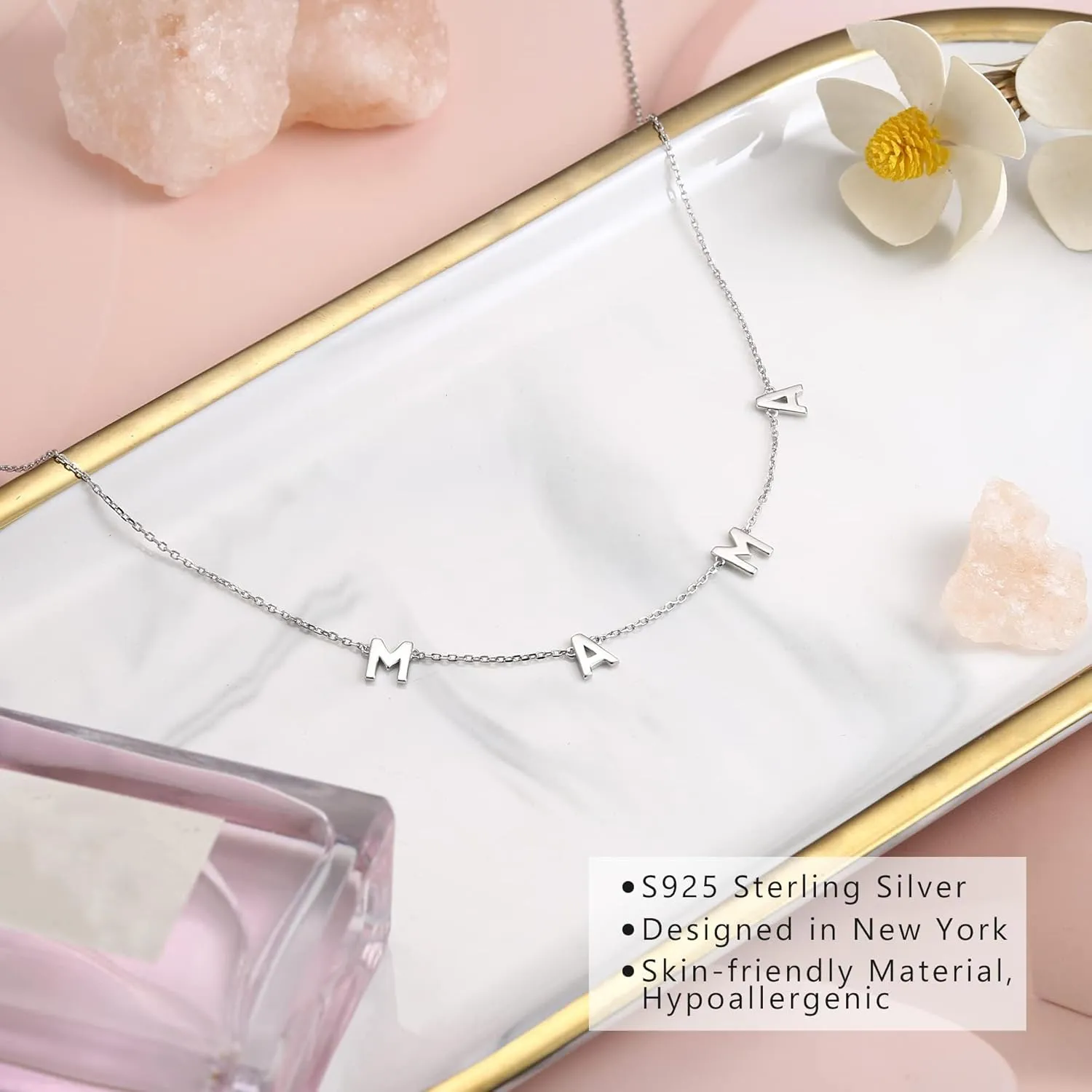 MILACOLATO Mother's Day Gifts 925 Sterling Silver Mama Necklace 14K White Gold Plated Mom Necklaces for Mom New Mum Grandma Women Wife