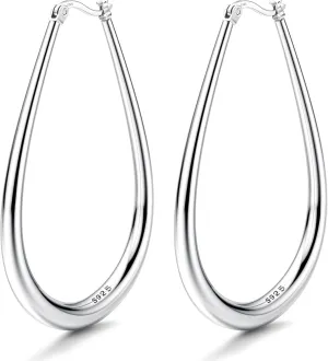 MILACOLATO S925 Sterling Silver Hoop Earrings 14K Gold Plated Oval Hoops Large Hoop Earrings Hypoallergenic Lightweight Big Silver Hoop Earrings for Women 45/55/65mm