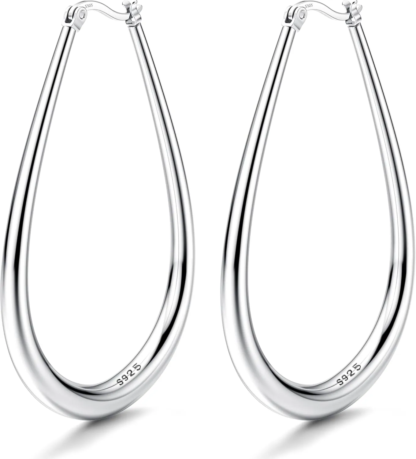 MILACOLATO S925 Sterling Silver Hoop Earrings 14K Gold Plated Oval Hoops Large Hoop Earrings Hypoallergenic Lightweight Big Silver Hoop Earrings for Women 45/55/65mm
