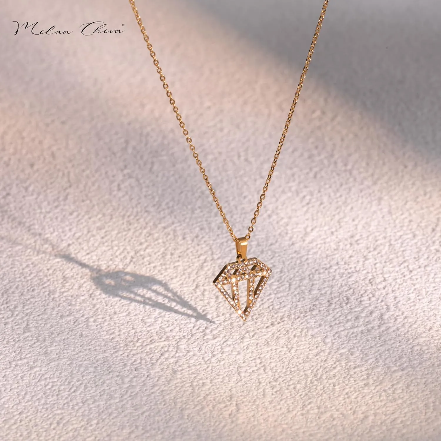 Milan Chiva 14K Gold Chunky Plated Necklace for women, Dainty Trendy Non Tarnish Pendant Charm Necklaces Fashion Jewelry for Women Diamond