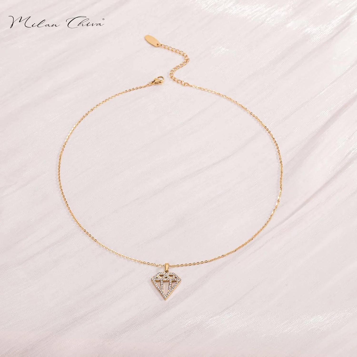 Milan Chiva 14K Gold Chunky Plated Necklace for women, Dainty Trendy Non Tarnish Pendant Charm Necklaces Fashion Jewelry for Women Diamond