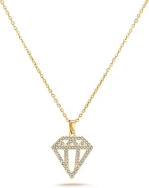 Milan Chiva 14K Gold Chunky Plated Necklace for women, Dainty Trendy Non Tarnish Pendant Charm Necklaces Fashion Jewelry for Women Diamond