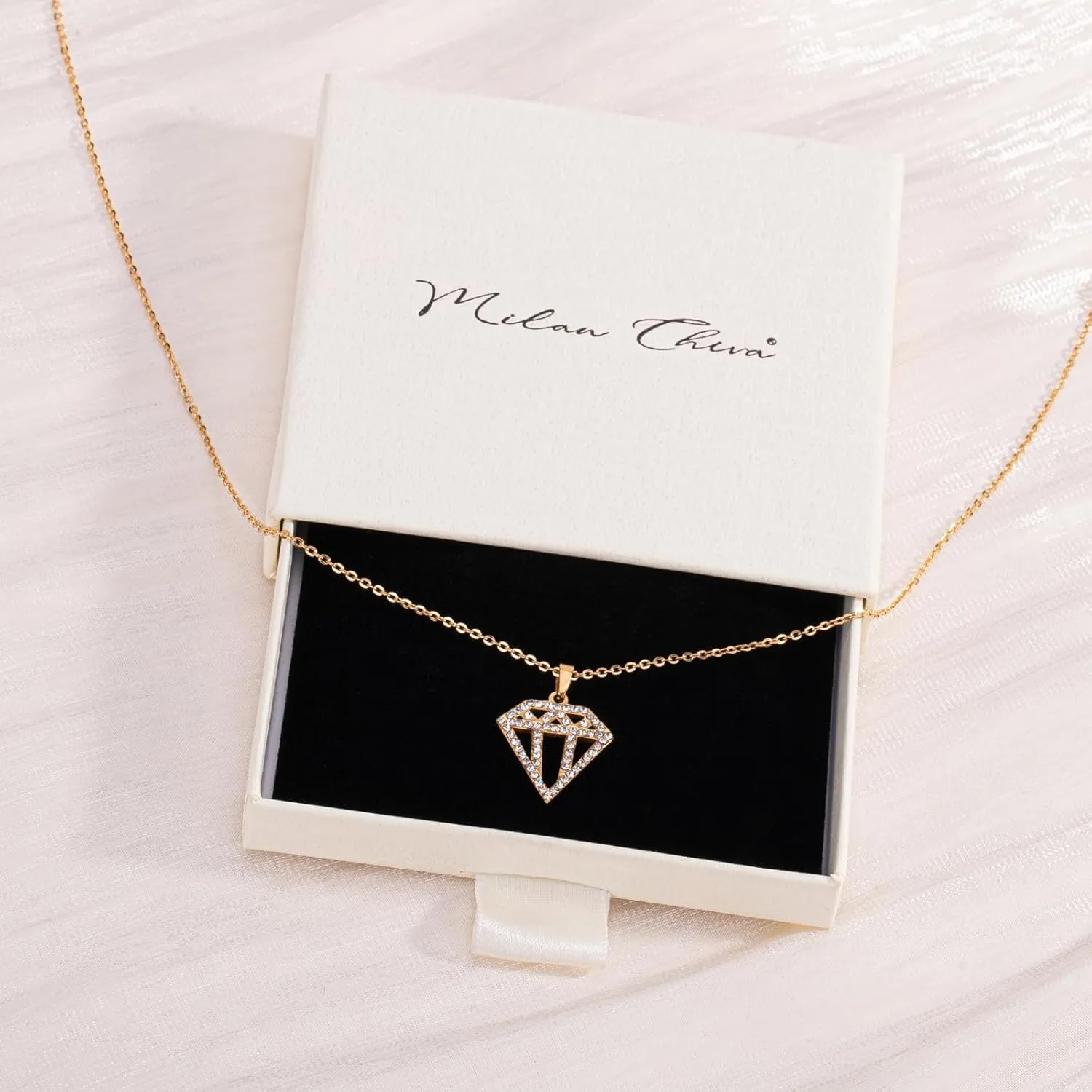 Milan Chiva 14K Gold Chunky Plated Necklace for women, Dainty Trendy Non Tarnish Pendant Charm Necklaces Fashion Jewelry for Women Diamond