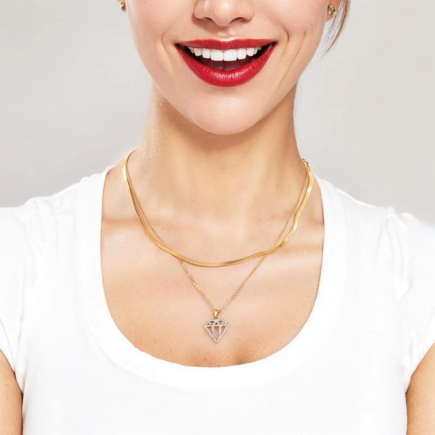 Milan Chiva 14K Gold Chunky Plated Necklace for women, Dainty Trendy Non Tarnish Pendant Charm Necklaces Fashion Jewelry for Women Diamond