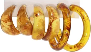 Minimalist Colorful Acrylic Resin 3pairs C Shape Round Circle Hoop Thick Chunky Wide Thin Acetic Acid Drop Dangle Earrings Set Vintage Boho Jewelry for Women
