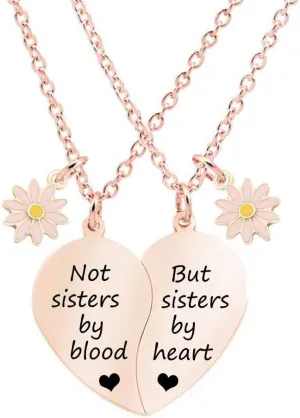 MJartoria BFF Necklace for 2-Split Heart Necklace Not Sisters by Blood Pendant Best Friend Friendship Necklace Set of 2 Valentines Day Gifts for Her