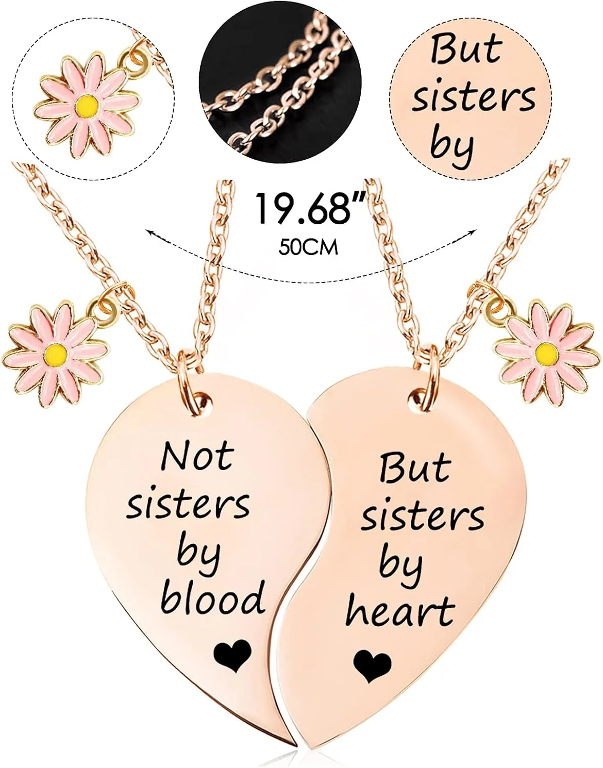 MJartoria BFF Necklace for 2-Split Heart Necklace Not Sisters by Blood Pendant Best Friend Friendship Necklace Set of 2 Valentines Day Gifts for Her