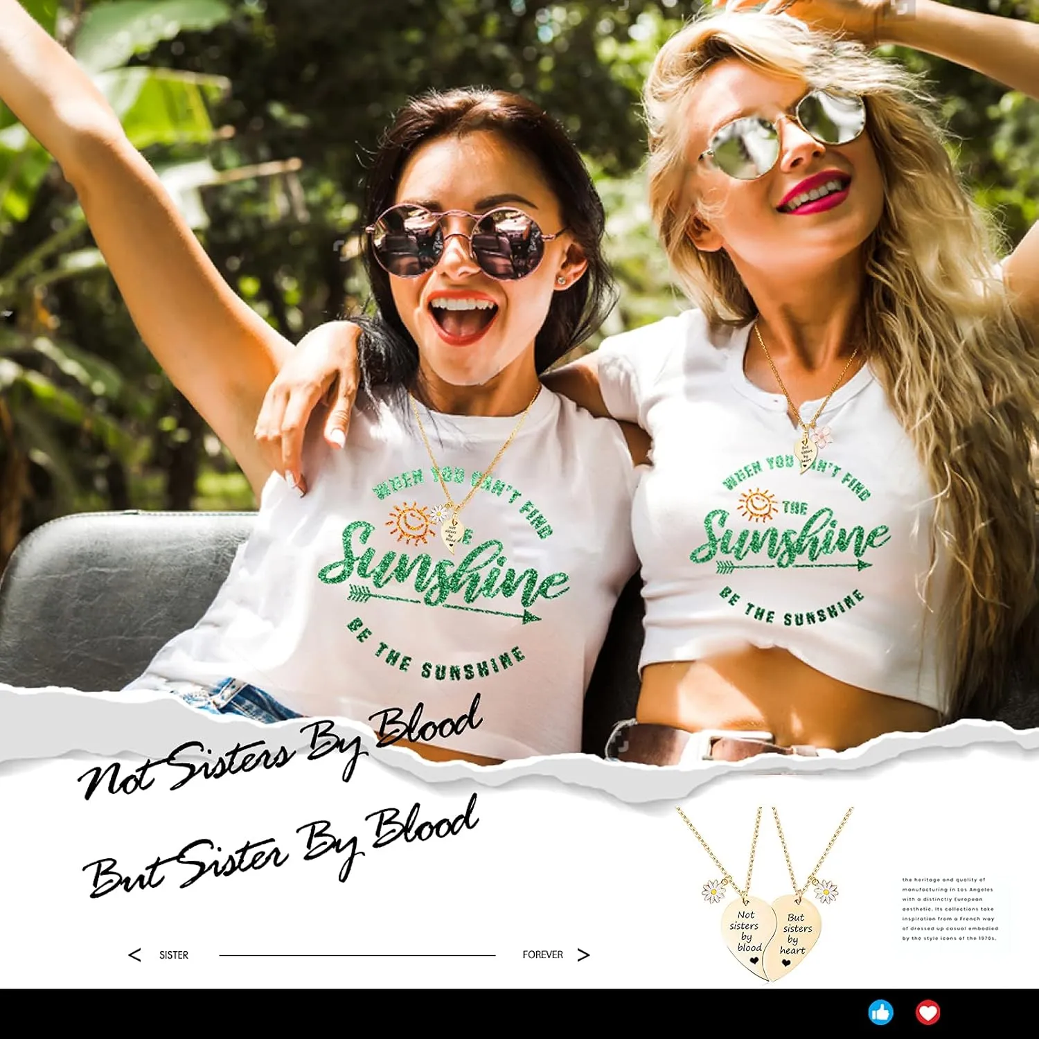 MJartoria BFF Necklace for 2-Split Heart Necklace Not Sisters by Blood Pendant Best Friend Friendship Necklace Set of 2 Valentines Day Gifts for Her