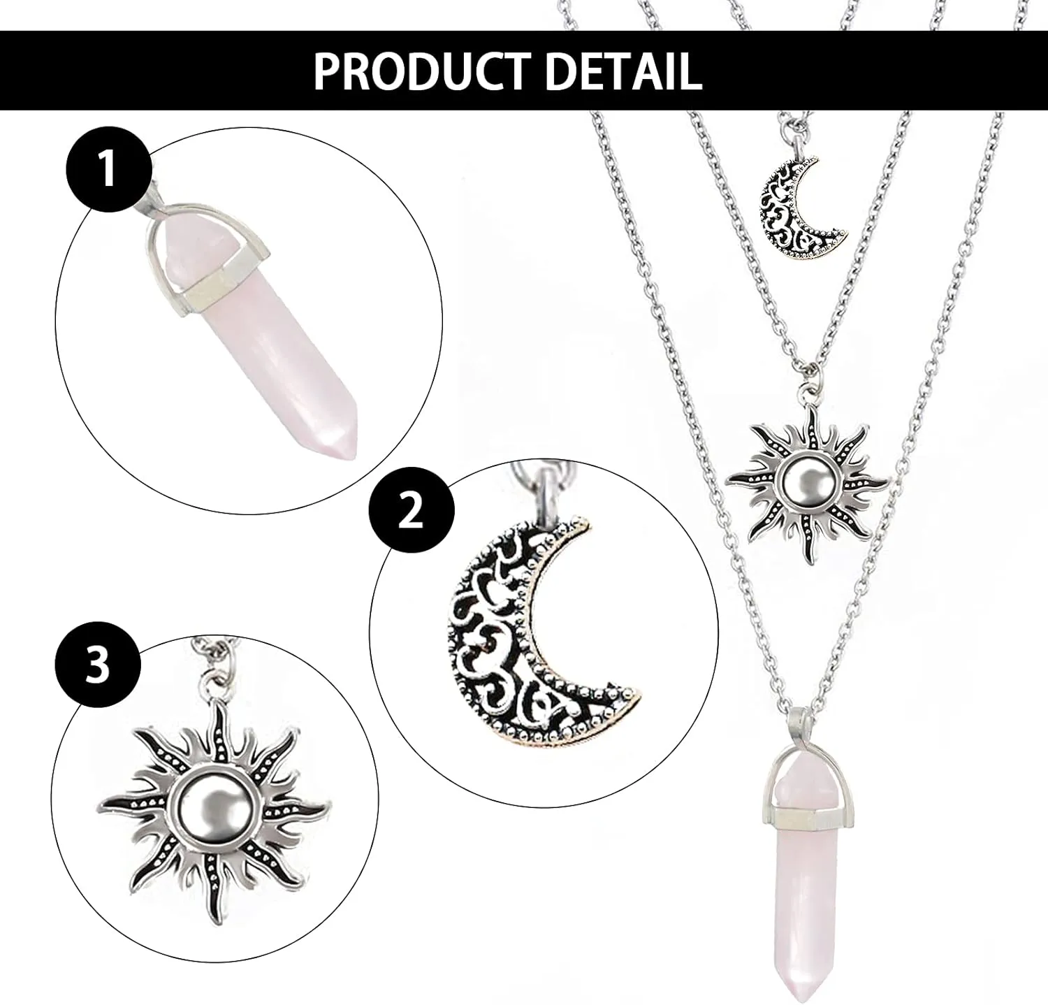 MJartoria Gothic Necklaces Chakra Sun and Moon Charm Pendant Layered Choker Necklace Set Gothic Jewelry for Women