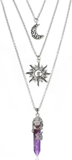 MJartoria Gothic Necklaces Chakra Sun and Moon Charm Pendant Layered Choker Necklace Set Gothic Jewelry for Women