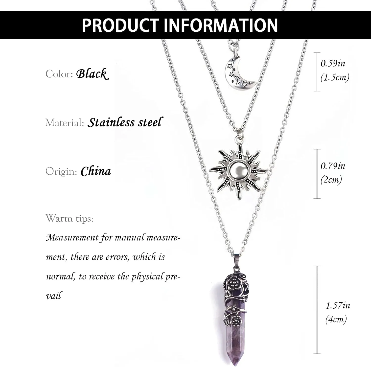 MJartoria Gothic Necklaces Chakra Sun and Moon Charm Pendant Layered Choker Necklace Set Gothic Jewelry for Women