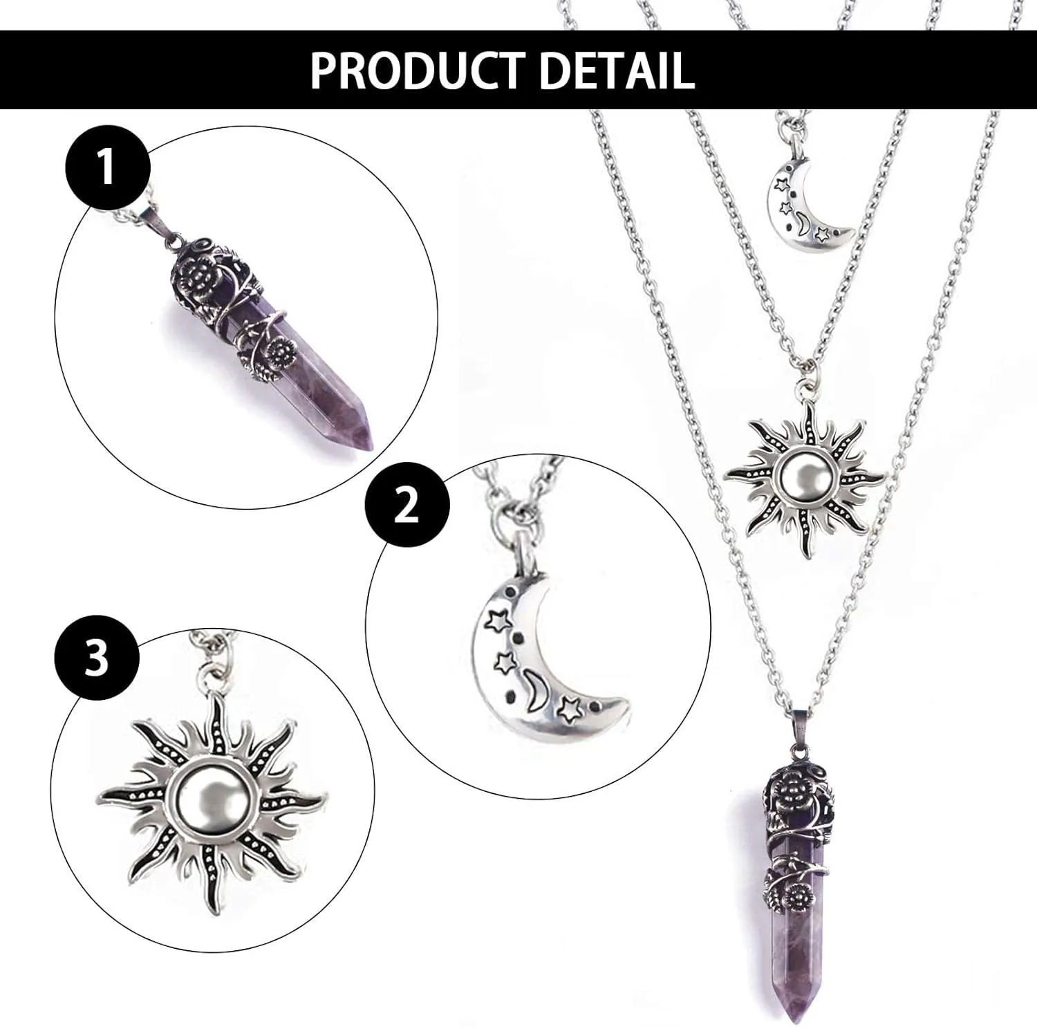 MJartoria Gothic Necklaces Chakra Sun and Moon Charm Pendant Layered Choker Necklace Set Gothic Jewelry for Women