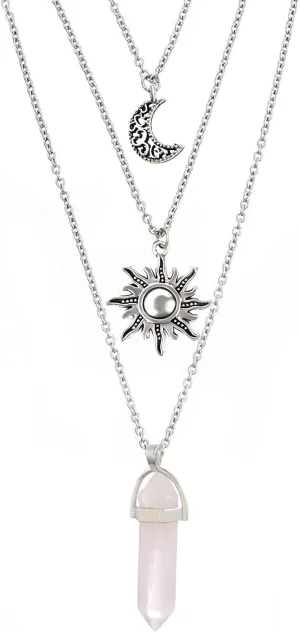 MJartoria Gothic Necklaces Chakra Sun and Moon Charm Pendant Layered Choker Necklace Set Gothic Jewelry for Women