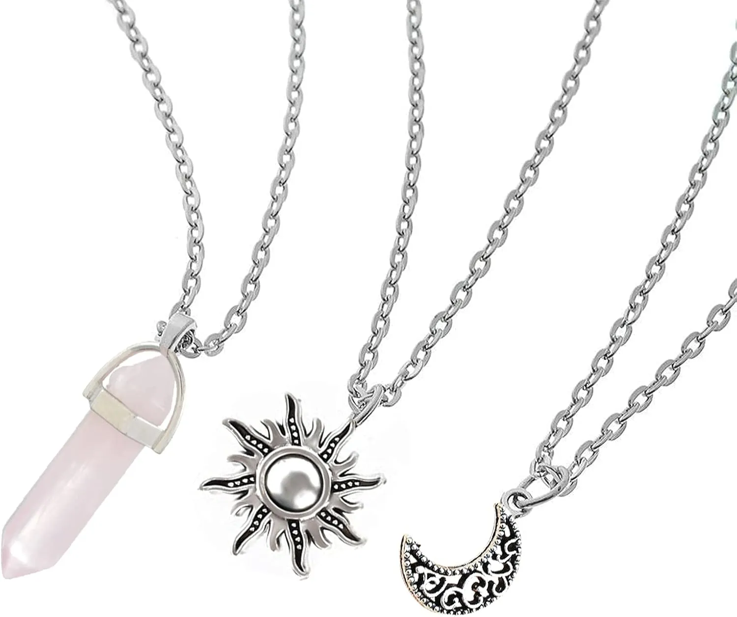 MJartoria Gothic Necklaces Chakra Sun and Moon Charm Pendant Layered Choker Necklace Set Gothic Jewelry for Women