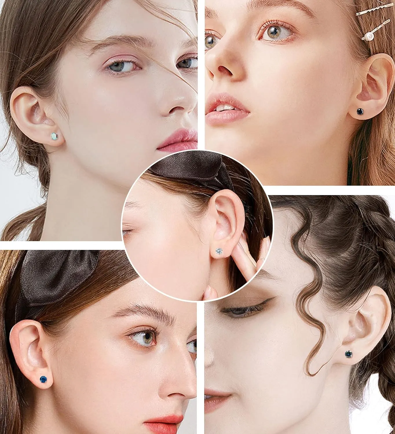 MJust Hypoallergenic Flat Back Earrings for Women & Men, 4 Pairs Implant Grade Titanium Stud Earrings with Flat Backs for Cartilage, Screw Back Pure Titanium Earrings Set for Sensitive Ears with CZ