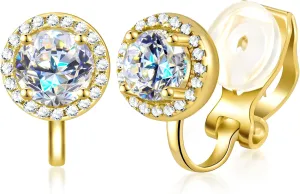 Moissanite Earrings Clip On Earrings Women Comfortable Non Pierced Earrings Hypoallergenic 18k Gold Plated Sterling Silver Lab Diamond Clip Earring Jewelry Gift for without Piercing Ear 1.0Carats
