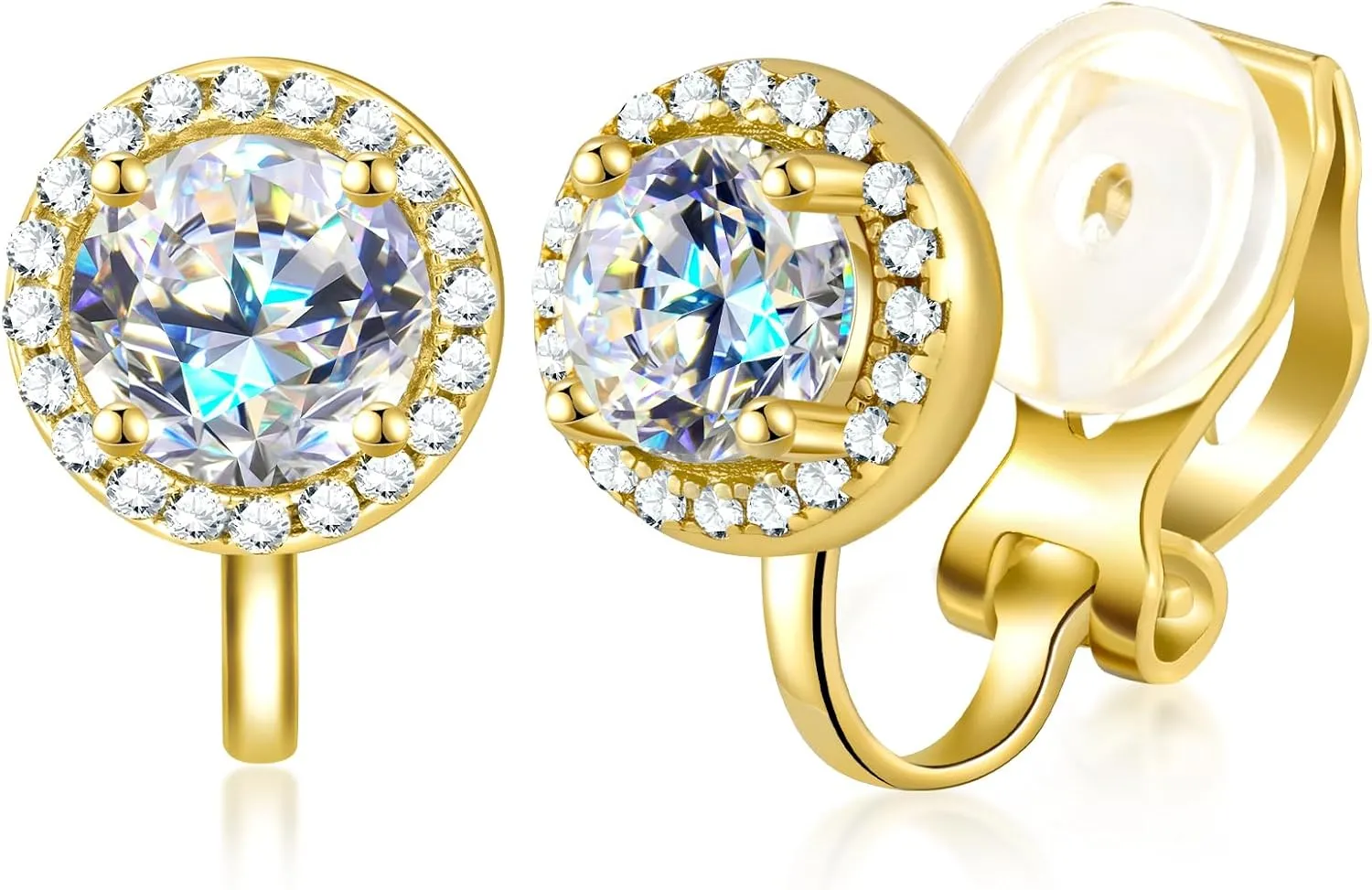 Moissanite Earrings Clip On Earrings Women Comfortable Non Pierced Earrings Hypoallergenic 18k Gold Plated Sterling Silver Lab Diamond Clip Earring Jewelry Gift for without Piercing Ear 1.0Carats