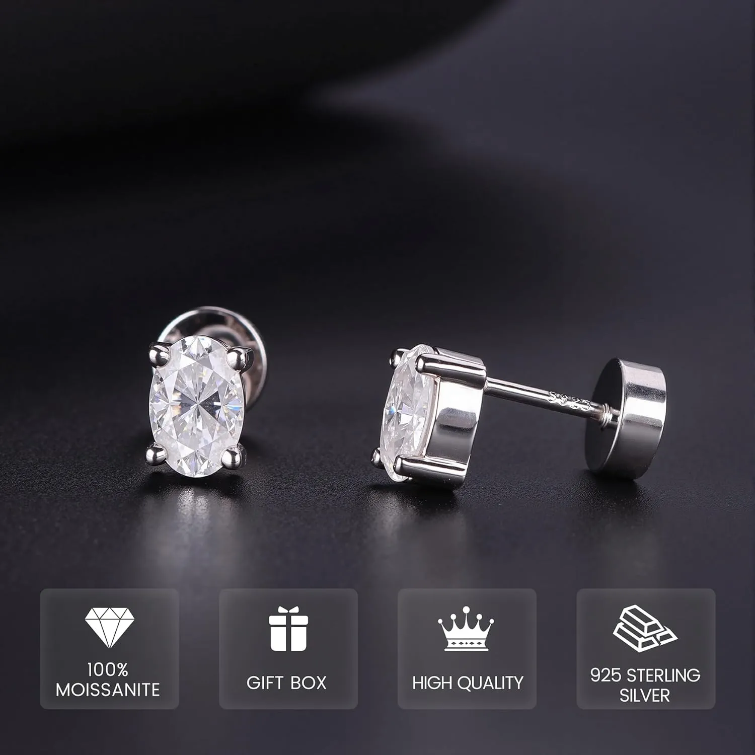 Moissanite Earrings Studs Flat Back Earrings Hypoallergenic - 14K Gold Plated Sterling Silver Earring for Women Men Small Dainty Cartilage Helix Piercing Jewelry D Color VVS1