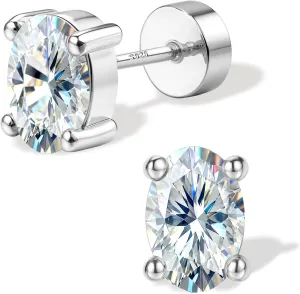 Moissanite Earrings Studs Flat Back Earrings Hypoallergenic - 14K Gold Plated Sterling Silver Earring for Women Men Small Dainty Cartilage Helix Piercing Jewelry D Color VVS1
