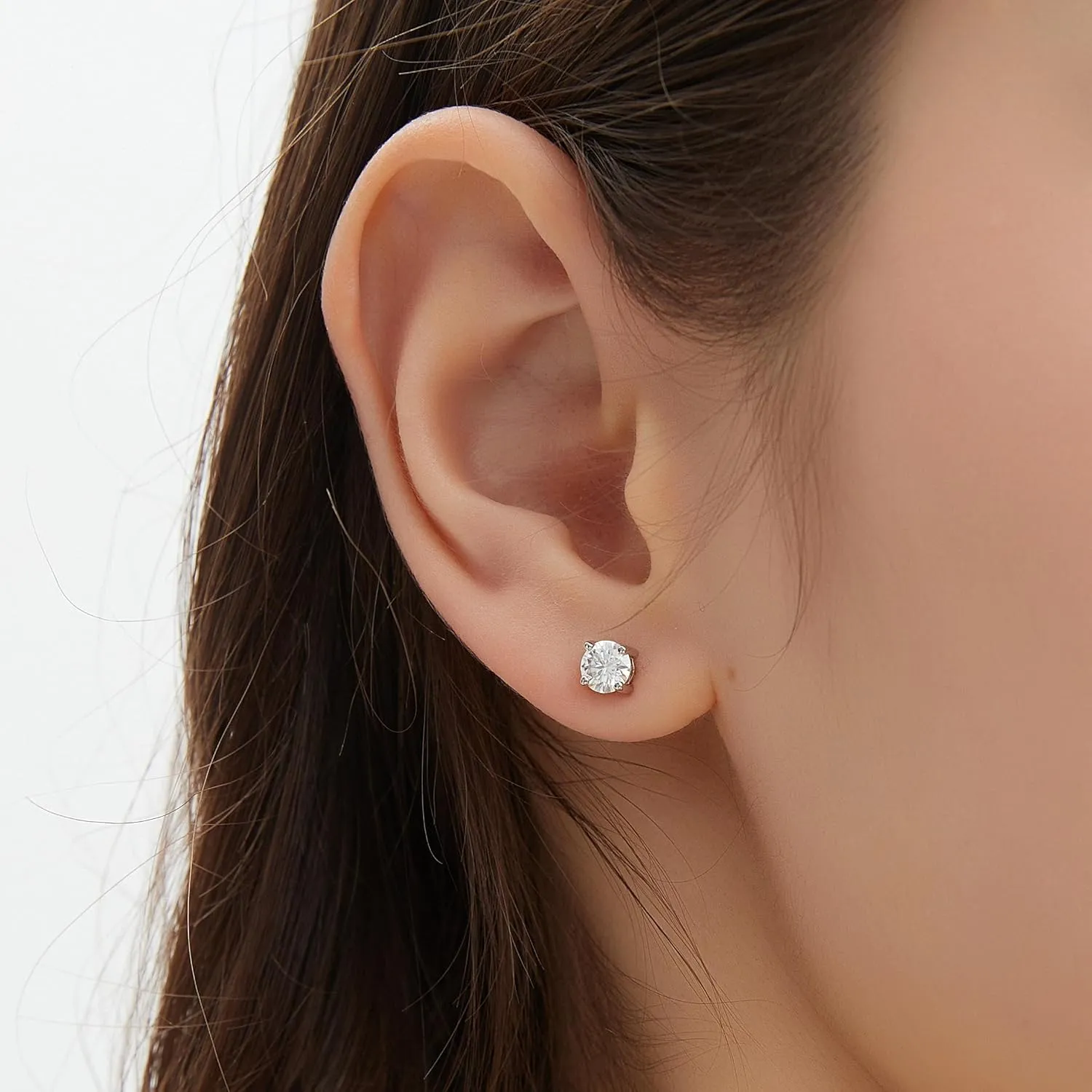 Moissanite Stud Earrings 0.2-2CT T.W. 18K White Gold Plated Solid Sterling Silver 925 Post | Gifts for Men and Women | GRA Certified D/VVS1 Lab Diamond | Hypoallergenic | Gift Box