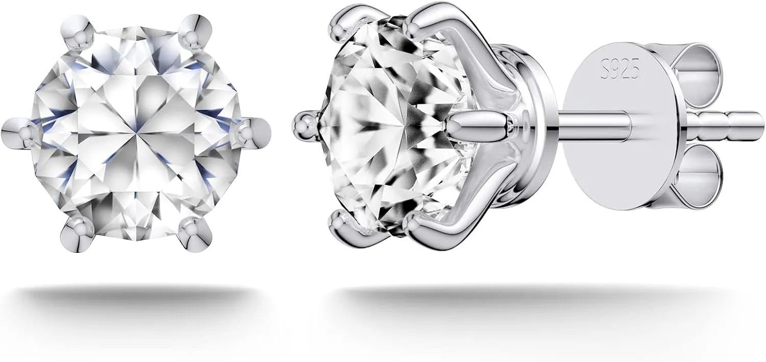 Moissanite Stud Earrings for Women, 18K White Gold Plated S925 Sterling Silver Hypoallergenic Diamond Earring, Lab Grown Diamond Earrings