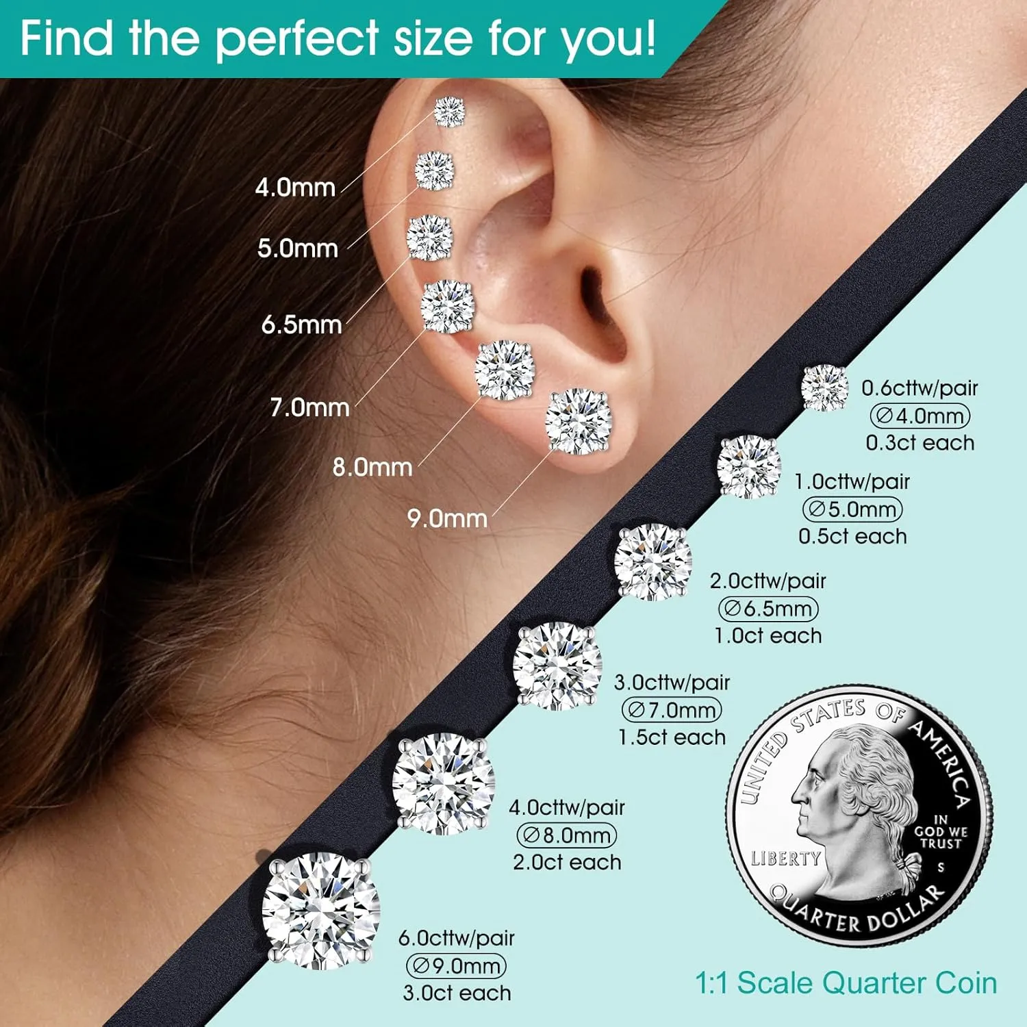 Moissanite Stud Earrings for Women Men, 0.6-6CT S925 D color Lab Created Moissanite Earring, Wedding Party Jewelry for Her Wife Girlfriend