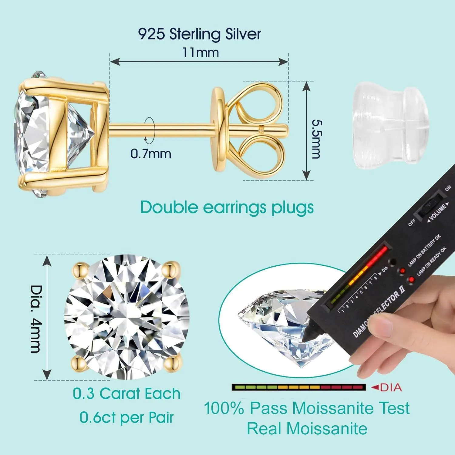 Moissanite Stud Earrings for Women Men, 0.6-6CT S925 D color Lab Created Moissanite Earring, Wedding Party Jewelry for Her Wife Girlfriend