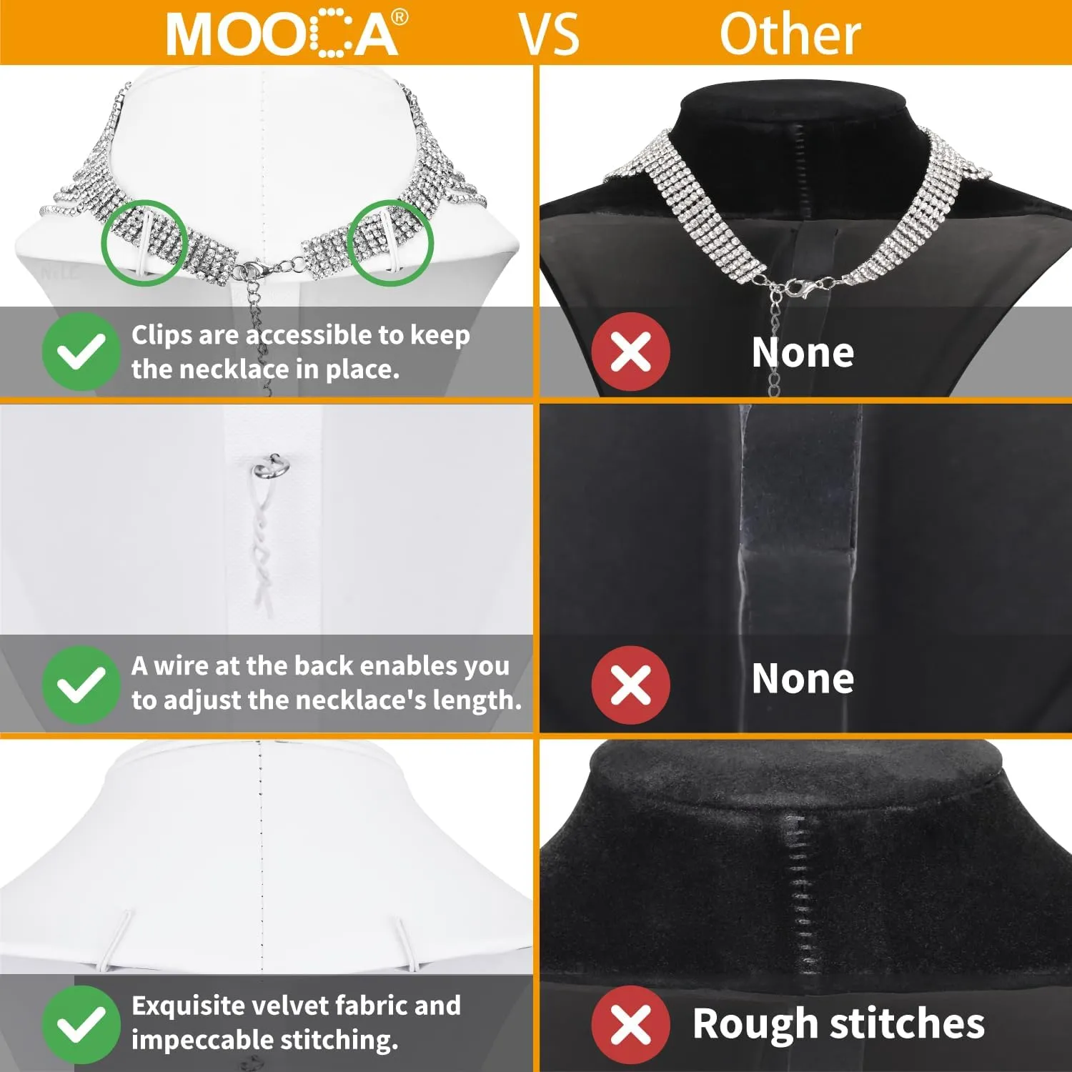 MOOCA 2 Pcs Deluxe Medium Necklace Chain Jewelry Display Holder, Jewelry Stand, Necklaces Display Mannequin Bust Stand, White Faux Leather