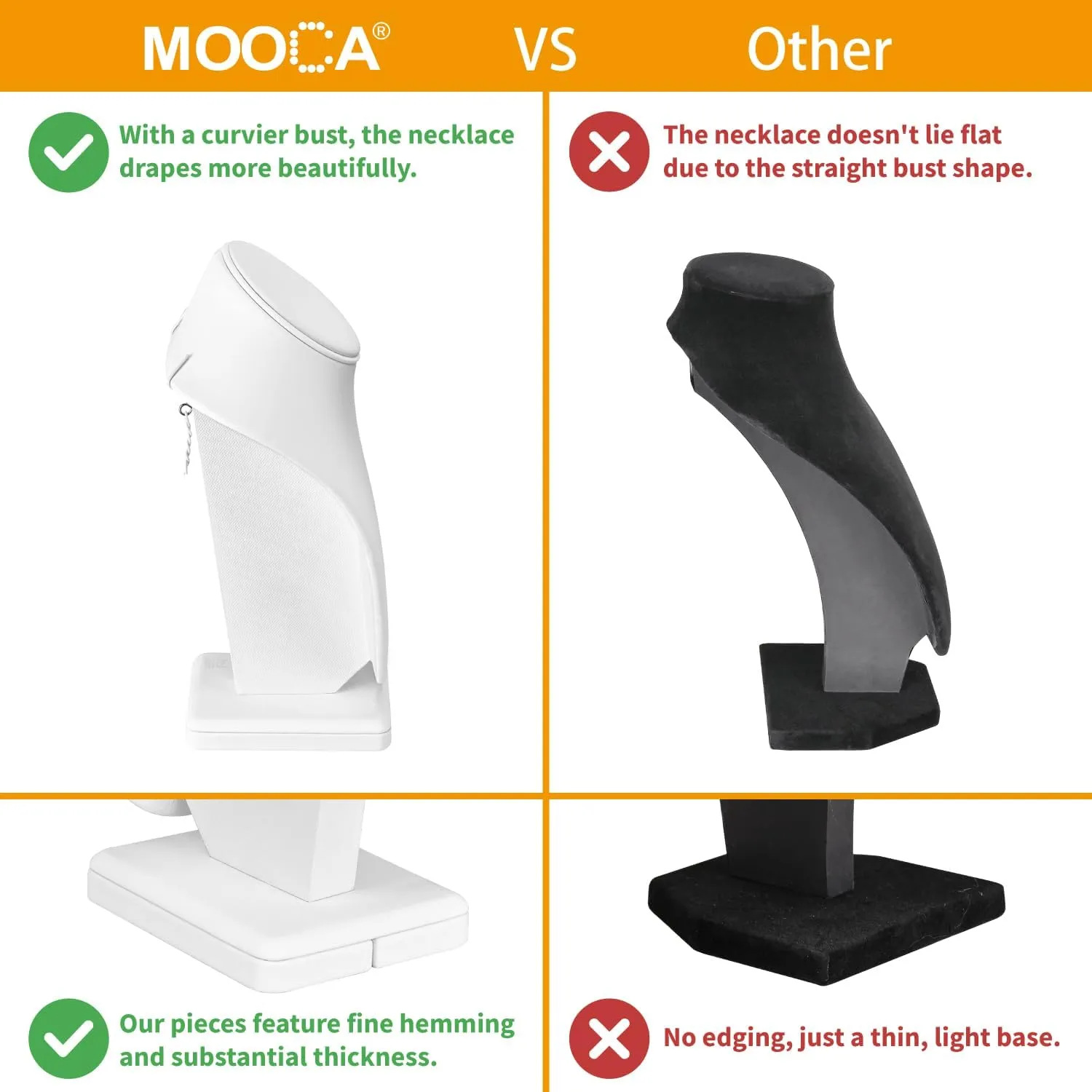 MOOCA 2 Pcs Deluxe Medium Necklace Chain Jewelry Display Holder, Jewelry Stand, Necklaces Display Mannequin Bust Stand, White Faux Leather