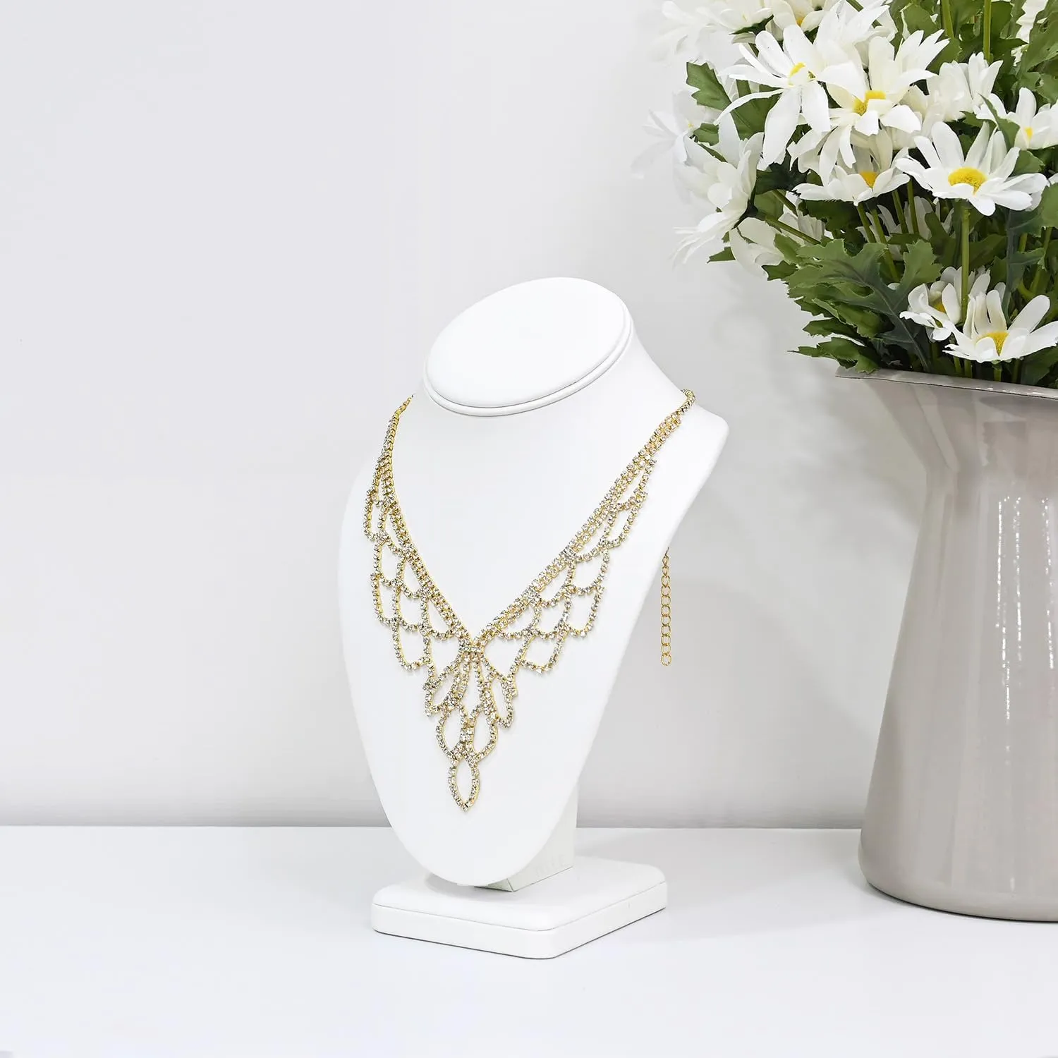 MOOCA 2 Pcs Deluxe Medium Necklace Chain Jewelry Display Holder, Jewelry Stand, Necklaces Display Mannequin Bust Stand, White Faux Leather