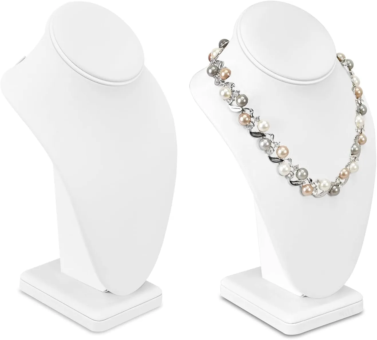 MOOCA 2 Pcs Deluxe Medium Necklace Chain Jewelry Display Holder, Jewelry Stand, Necklaces Display Mannequin Bust Stand, White Faux Leather