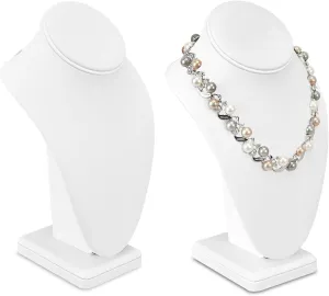 MOOCA 2 Pcs Deluxe Medium Necklace Chain Jewelry Display Holder, Jewelry Stand, Necklaces Display Mannequin Bust Stand, White Faux Leather