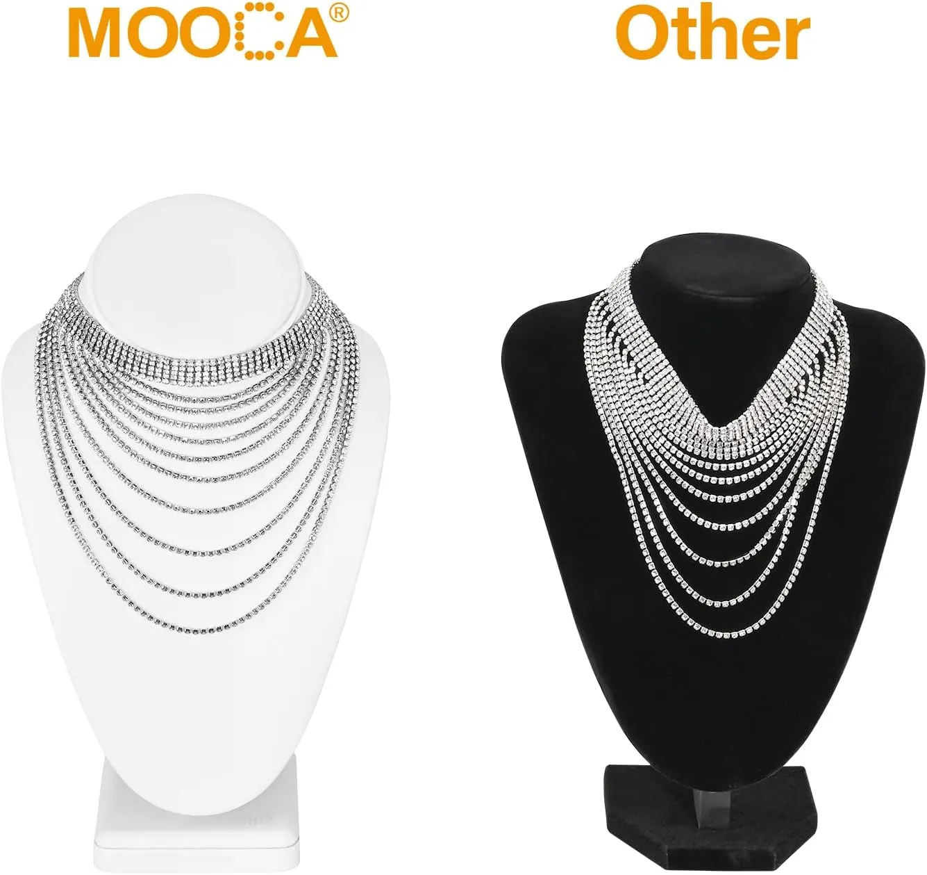 MOOCA 2 Pcs Deluxe Medium Necklace Chain Jewelry Display Holder, Jewelry Stand, Necklaces Display Mannequin Bust Stand, White Faux Leather