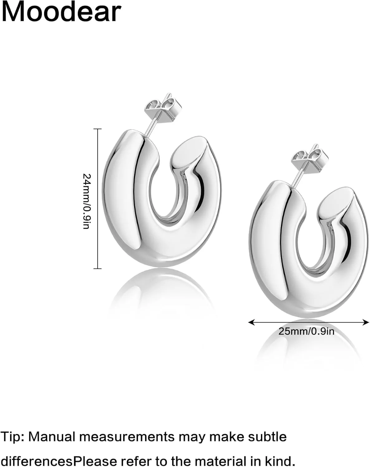Moodear Trendy Chunky Hoop Earrings for Women - Dainty 14K Gold Plated Thinck Open Hoops Hypoallergenic Lightweight Earring Jewelry Gift