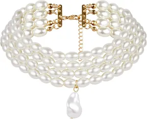 Multilayer Pearl Necklace Vintage Imitation Pearl Choker Necklace Multi-Strand Pearl Choker Necklaces Wedding Jewelry