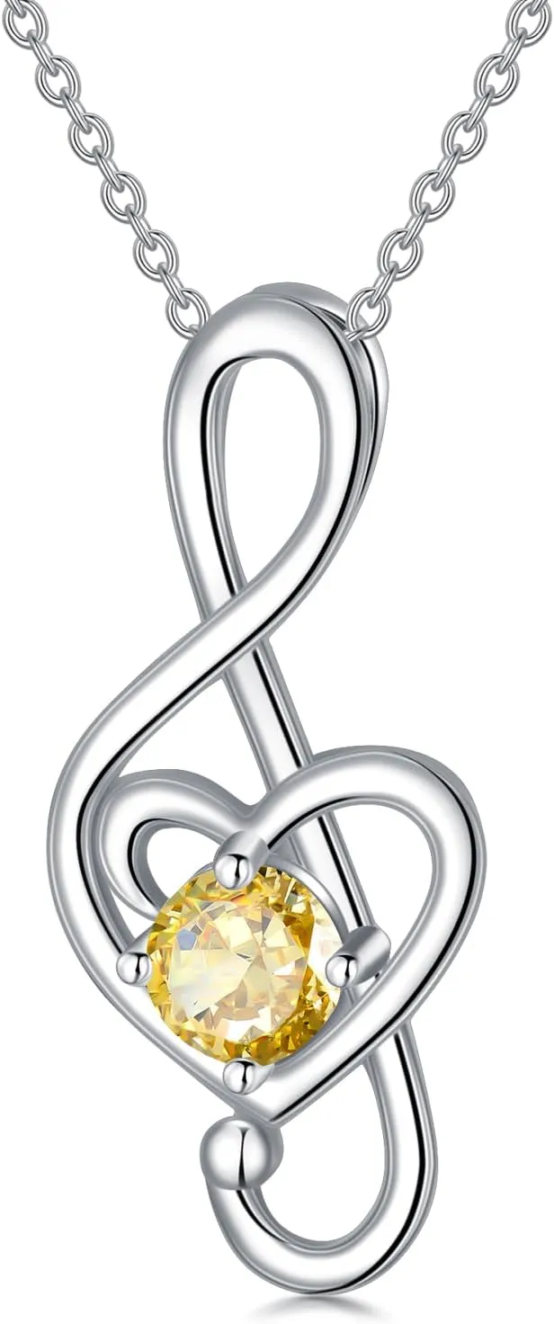 Music Note Necklaces for Women Sterling Silver 12 Birthstone Musical Necklace Jewelry Birthday Gifts Music Lovers Student Teacher