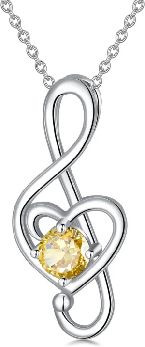 Music Note Necklaces for Women Sterling Silver 12 Birthstone Musical Necklace Jewelry Birthday Gifts Music Lovers Student Teacher