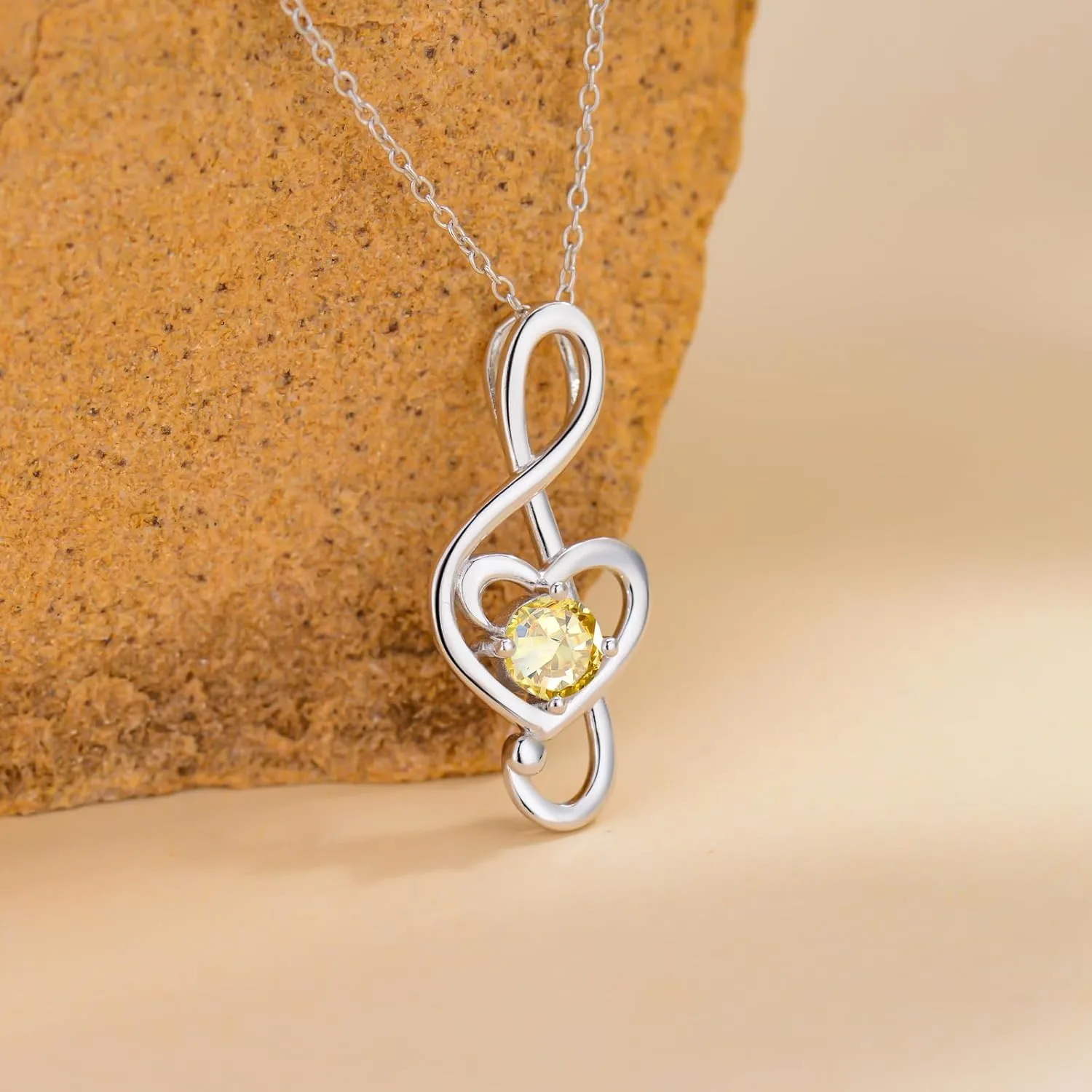 Music Note Necklaces for Women Sterling Silver 12 Birthstone Musical Necklace Jewelry Birthday Gifts Music Lovers Student Teacher